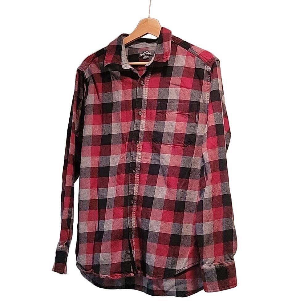 Eddie Bauer Mens Flannel Shirt Large Red Black Buffalo Plaid Country Western